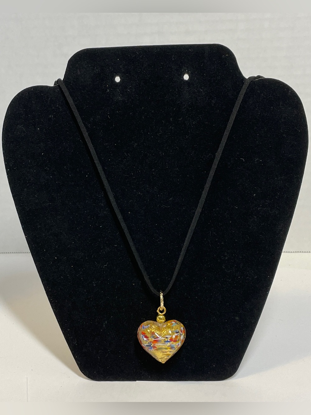 Puffy Heart Shaped Iridescent Multicolor Glass Pendant Necklace Adjustable Cord